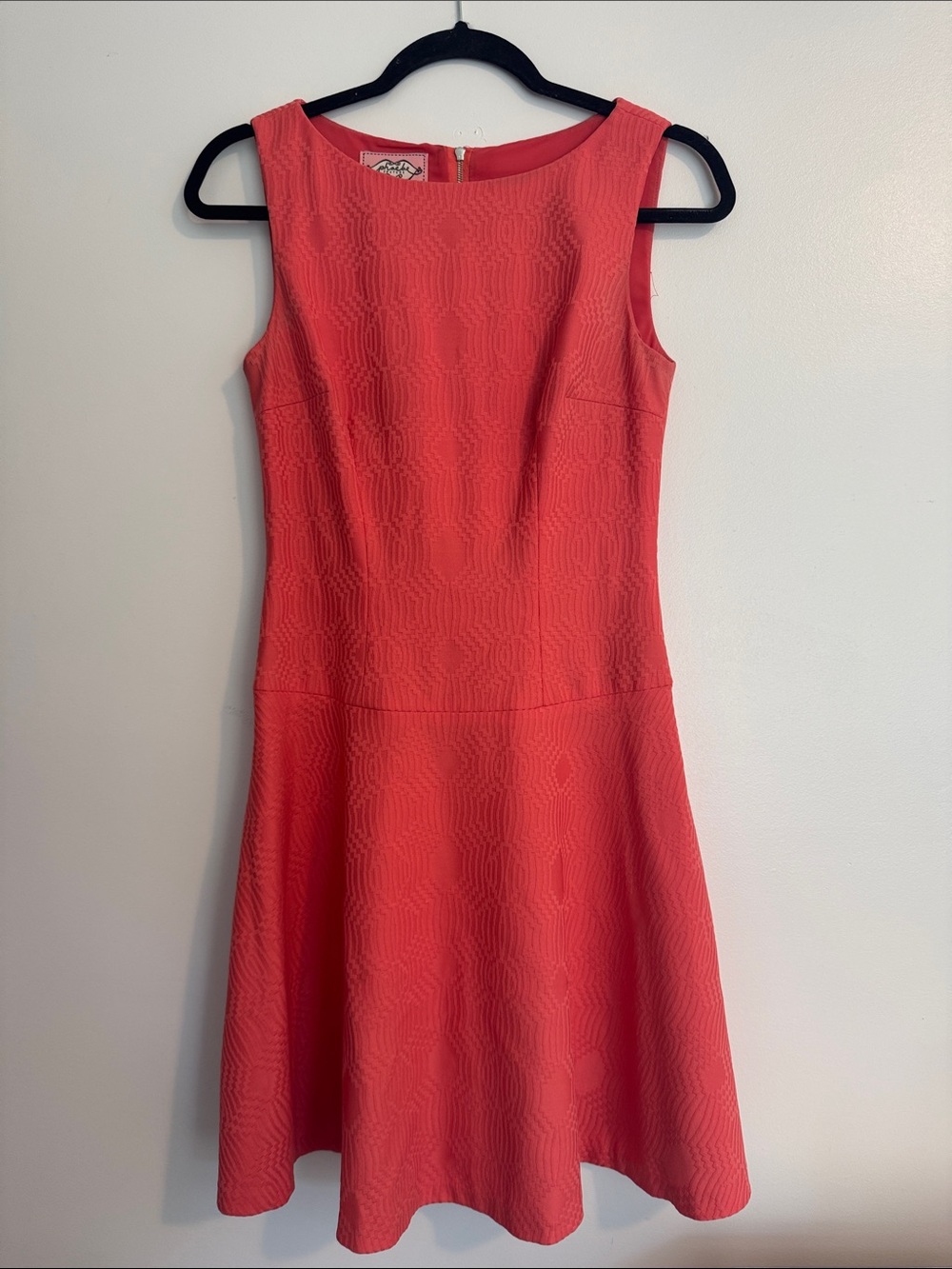 Phoebe Couture Coral Textured Sleeveless Drop Waist Dress